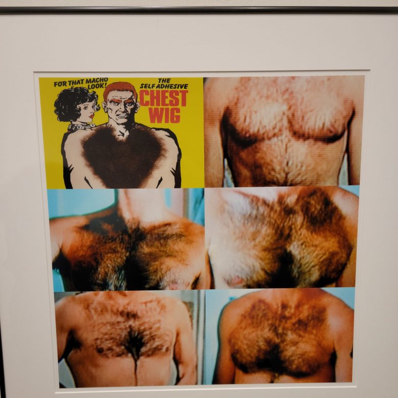 John Waters' artwork "Hairball," depicting hairy chests, hangs in "The Worst of Waters" show at the C. Grimaldis Gallery. Photo by Ed Gunts.