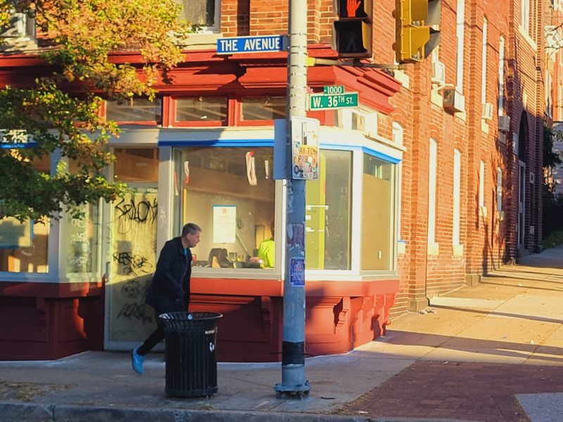 Restaurateur Tony Foreman walks outside the soon-to-open and newly painted Duchess restaurant in Hampden. Photo by Ed Gunts.