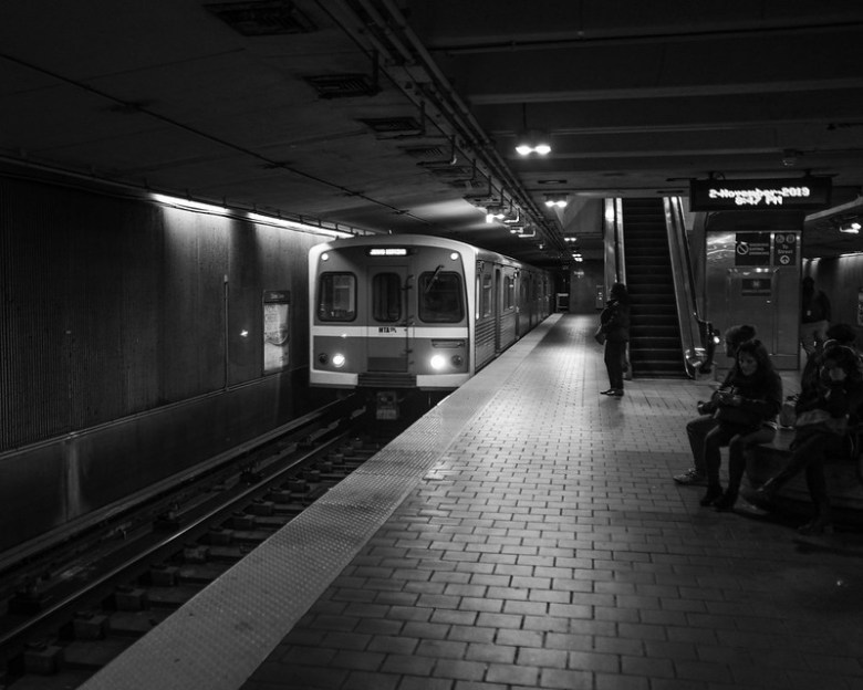 Underneath Baltimore, a subway car pulls into the station. Photo by Paul Sableman/Flickr Creative Commons.