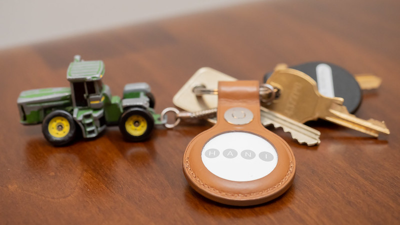 keychain with airtag and toy truck