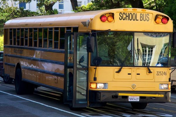 front view of yellow school bus