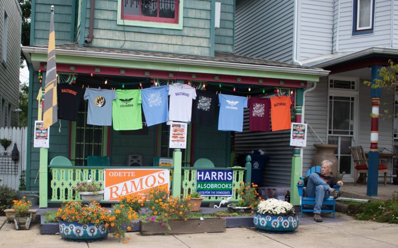 Longtime Charles Village resident John Spurrier sits next to his porch in Baltimore, Maryland on Sept. 29, 2024. Photo by Maggie Jones.