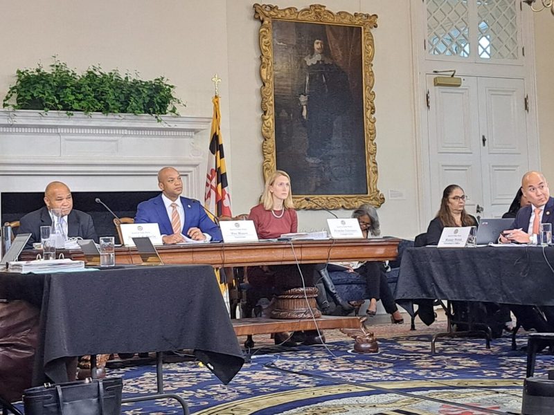 State officials review a settlement payout during a Board of Public Works meeting on Wednesday, Oct. 2, 2024. (Marissa Yelenik/Capital News Service)