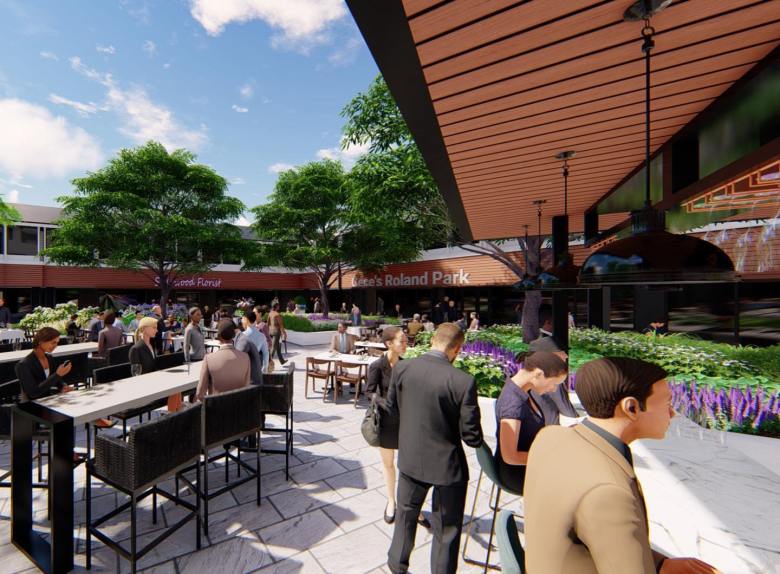 A rendering shows the Cece's Roland Park restaurant that is planned to open at The Village of Cross Keys in spring 2024. Rendering courtesy of R. D. Jones & Associates.