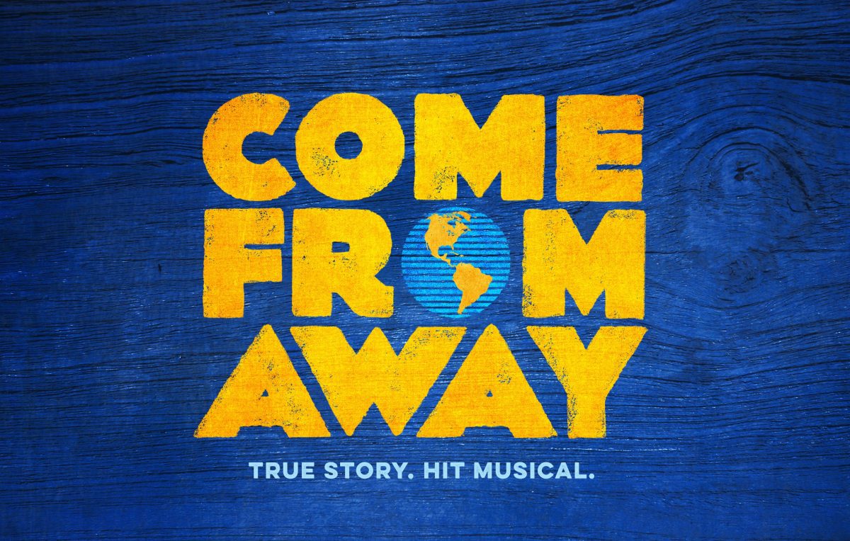 A logo for the musical "Come From Away."