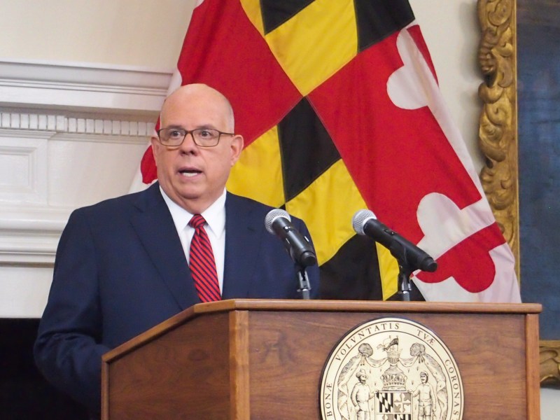 Gov. Larry Hogan addresses Maryland in the governor’s reception room on Sept. 8, 2021. Rachel Logan/Capital News Service