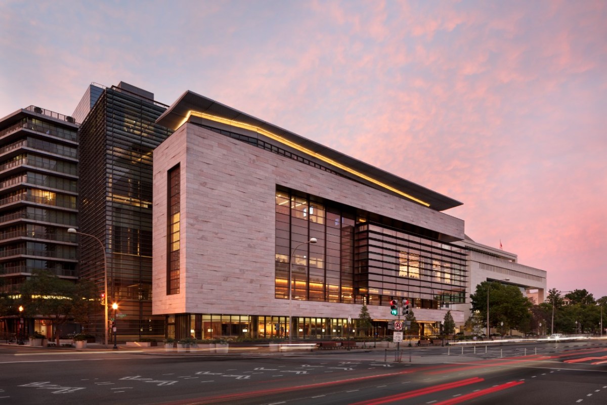 Johns Hopkins University on Thursday, Oct. 19, 2023, dedicated the new Bloomberg Center at the former Newseum building in Washington, D.C., where the university's School of Government and Policy will be based. Photo credit: Jennifer Hughes.