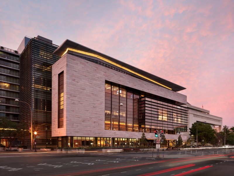 Johns Hopkins University on Thursday, Oct. 19, 2023, dedicated the new Bloomberg Center at the former Newseum building in Washington, D.C., where the university's School of Government and Policy will be based. Photo credit: Jennifer Hughes.