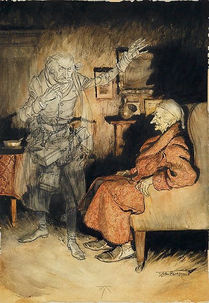 Jacob Marley warns Ebenezer Scrooge in this illustration of Charles Dickens' "A Christmas Carol."