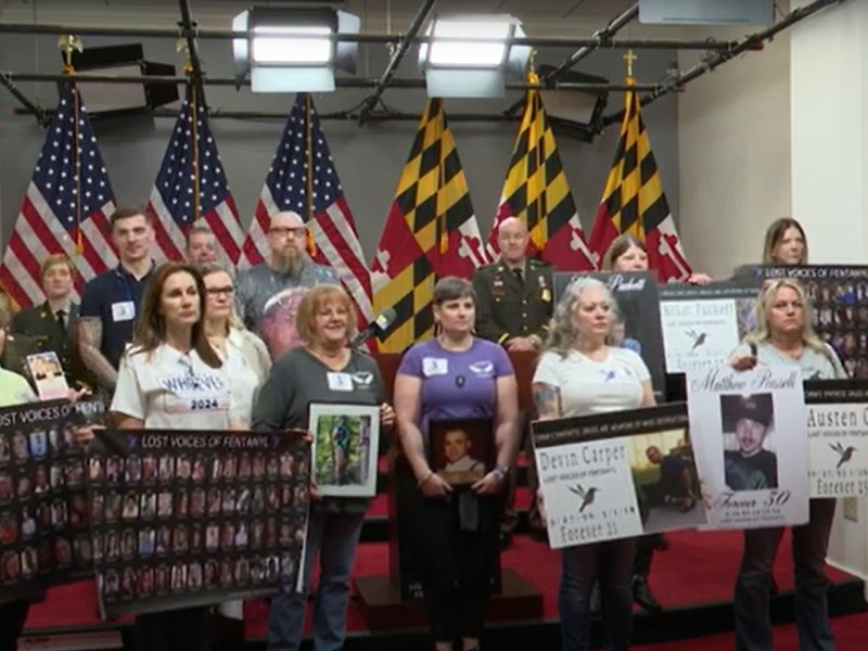 Loved ones of individuals have died from fentanyl overdoses are advocating for a Maryland bill that would criminalize distribution of heroin or fentanyl. Screenshot of video by Elana Mutnick, Capital News Service.