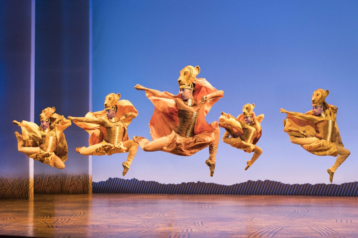 Lionesses dance in the North American tour of Disney's “The Lion King” musical during opening night Oct. 26, 2017 at the Landmark Theatre in Syracuse, New York. Photo by Deen van Meer.