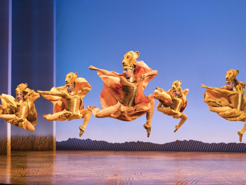 Lionesses dance in the North American tour of Disney's “The Lion King” musical during opening night Oct. 26, 2017 at the Landmark Theatre in Syracuse, New York. Photo by Deen van Meer.