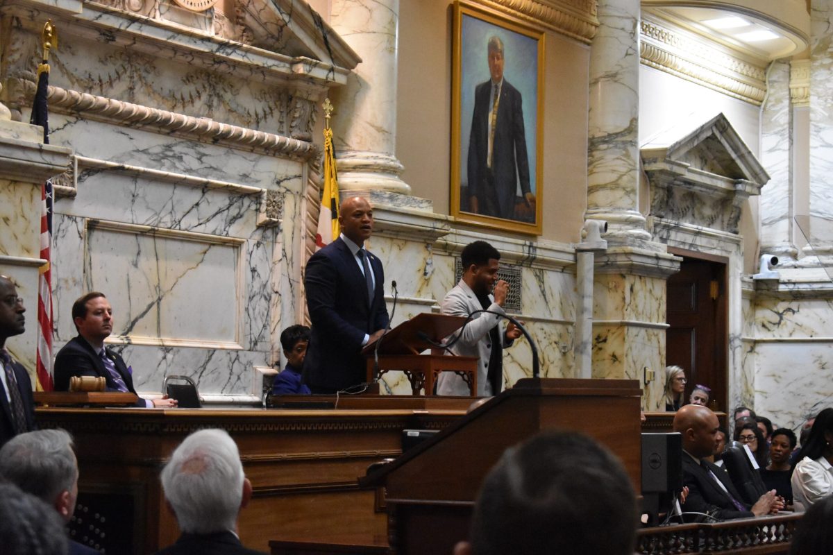 Gov. Wes Moore delivers his State of the State address before a joint session of the Maryland General Assembly on Feb. 7, 2024. (Kiersten Hacker/Capital News Service)