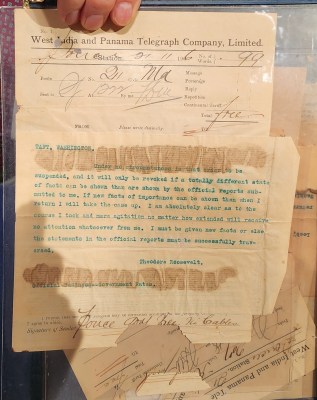 yellowed telegram from T. Roosevelt dated 1906