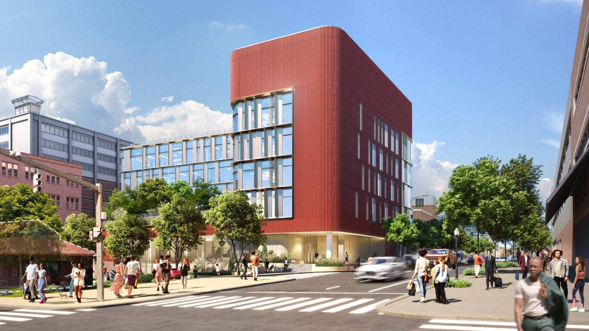 A rendering depicts the University of Maryland, Baltimore's planned School of Social Work building. Credit: Ballinger.