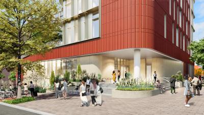 A rendering depicts the University of Maryland, Baltimore's planned School of Social Work building. Credit: Ballinger.