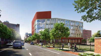 A rendering depicts the University of Maryland, Baltimore's planned School of Social Work building. Credit: Ballinger.