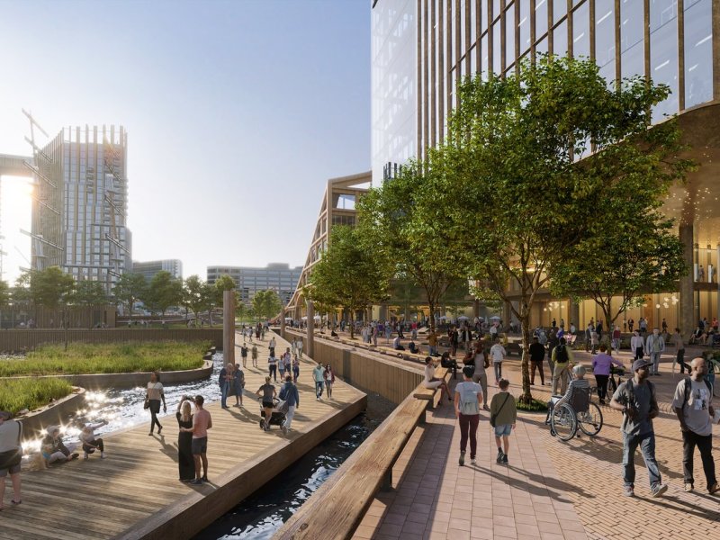 MCB Real Estate's plan for redeveloping Harborplace calls for rebuilding the Inner Harbor promenade so it has two levels: an upper promenade on land and a lower promenade that’s designed to float on the water, rising up and down with the tide. Credit: MCB Real Estate.