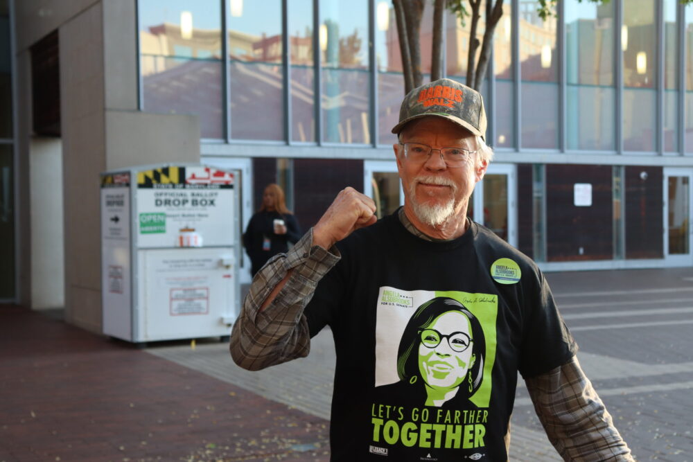 SILVER SPRING, Md. - Webb Smedley, a retiree, volunteered in Silver Spring for Angela Alsobrooks' campaign for Senate as early voting began in Maryland Thursday. (Caley Fox Shannon/Capital News Service)