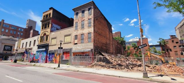 Properties on West Fayette Street have been torn down after a partial collapse last month. Photo by Ed Gunts.