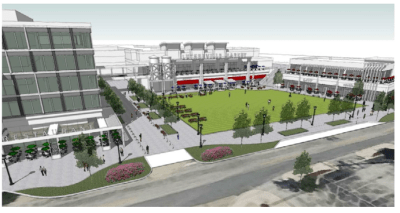 A rendering depicts the proposed redevelopment of Lutherville Station.