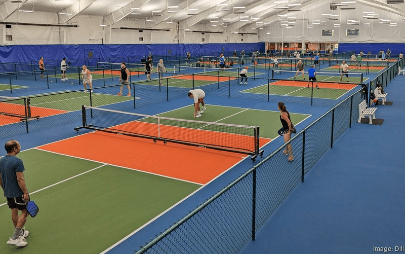 photo of several indoor pickleball courts