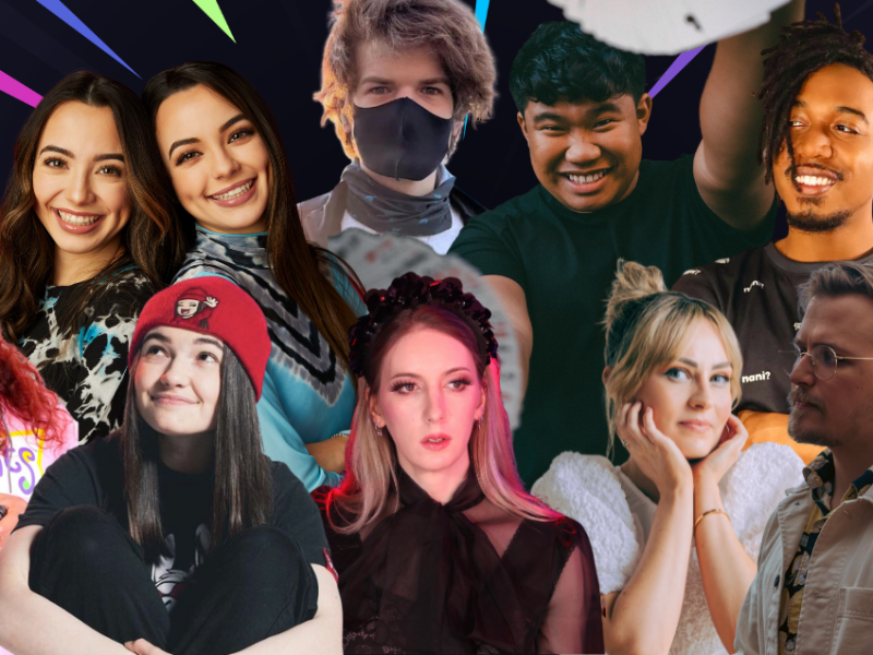 A collage features the creators who have been announced so far for VidCon Baltimore, including the Merrell Twins, Molly Burke, Aimsey, Ranboo, Queen Khamyra, SeanDoesMagic, CircleToonsHD, ContraPoints, and Rich Black Guy.